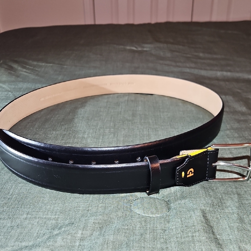 Cole Haan Black Leather Belt with Orange Accent
